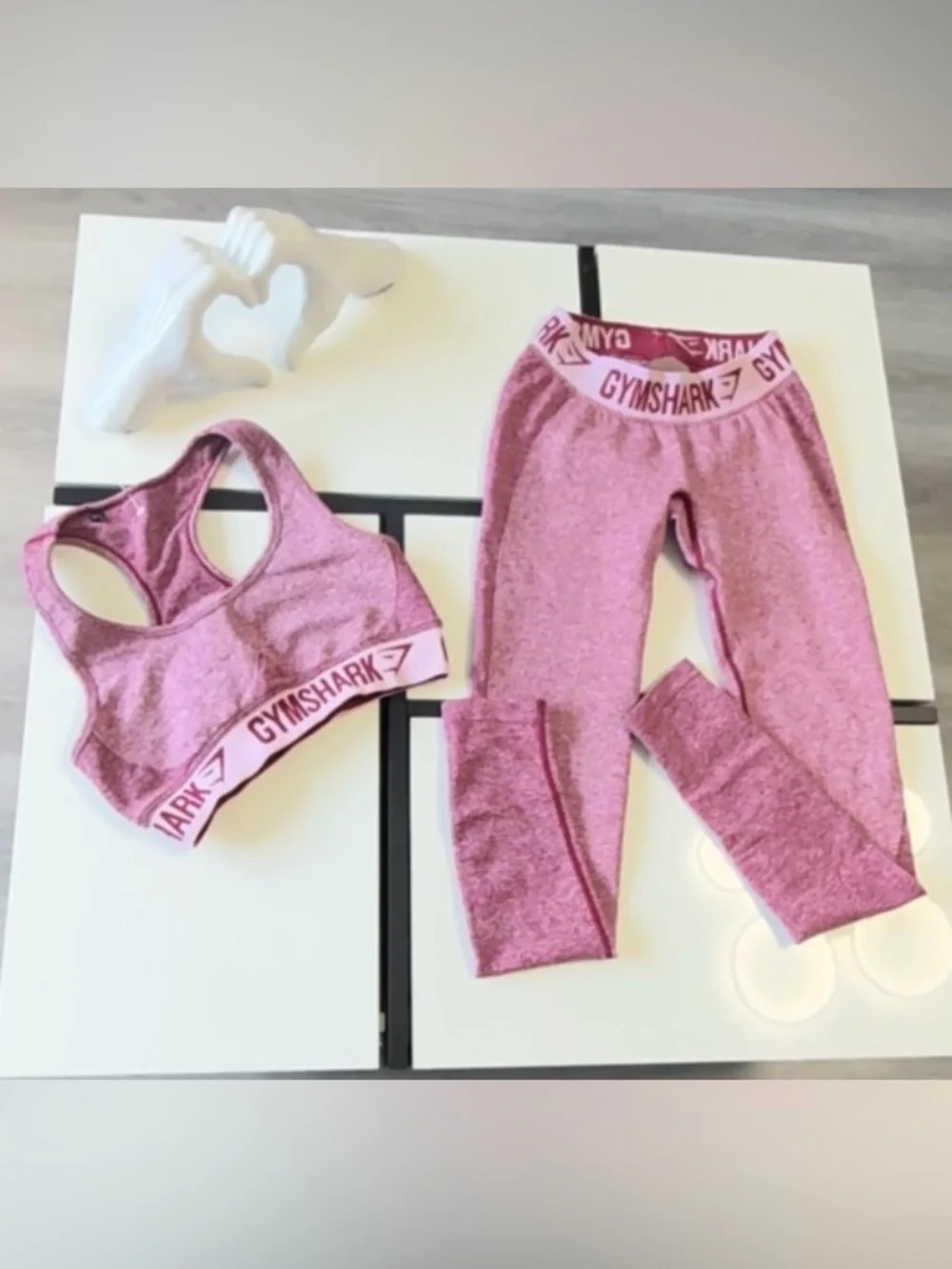 Gymshark Flex Heathered Maroon Sports Bra & Leggings Matching Set - Size Small